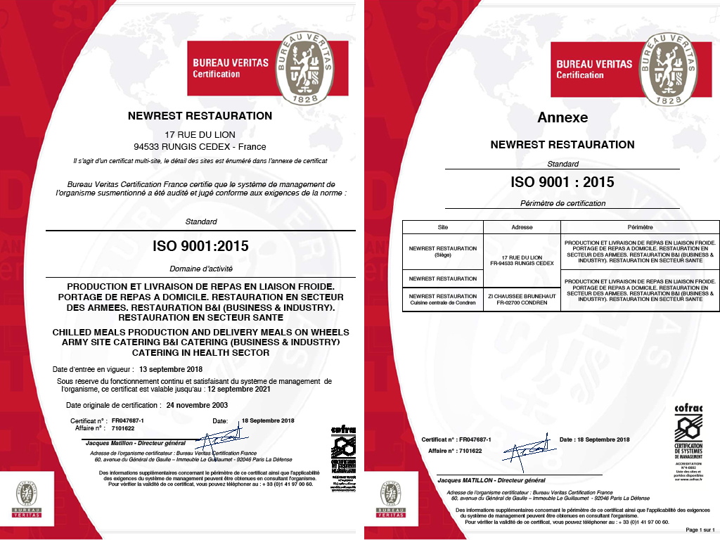 Newrest Restauration Renews Iso 9001 Certification
