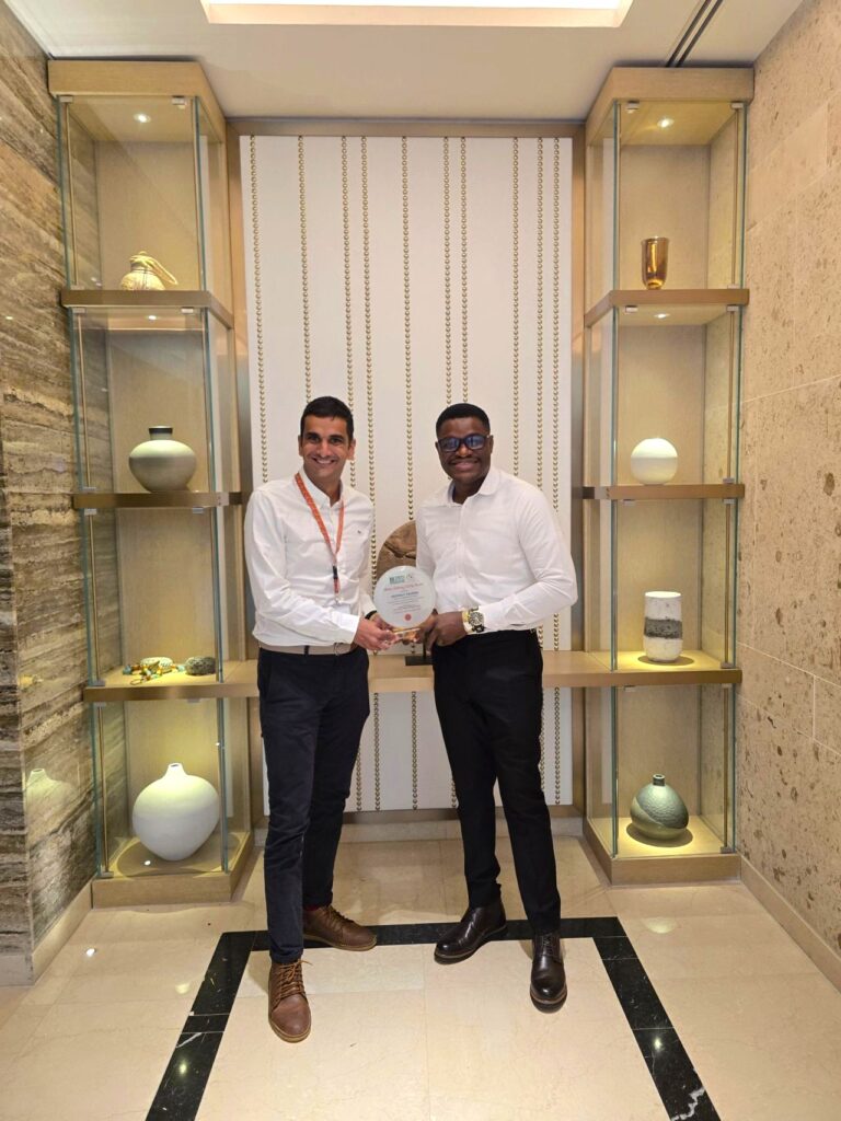 Pierre Verdier and George Osagie accept the Airline Catering Safety Award